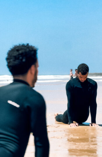 stretching before surf session